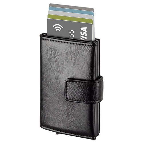 Portofel pentru Carduri SMART WALLET din Piele Naturală – Negru Elegant