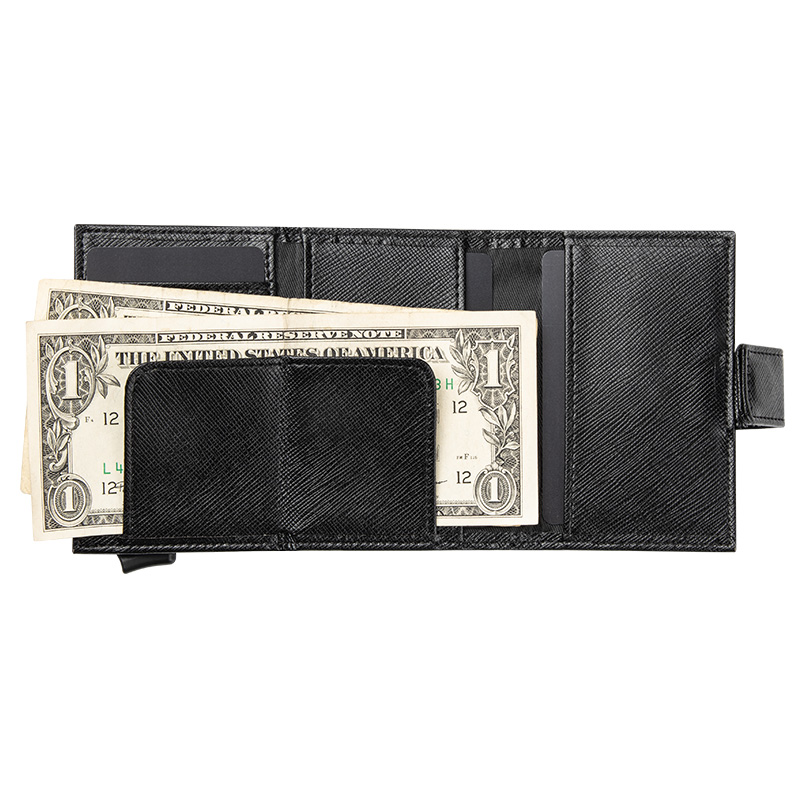Portofel pentru Carduri SMART WALLET din Piele Naturală – Negru Elegant