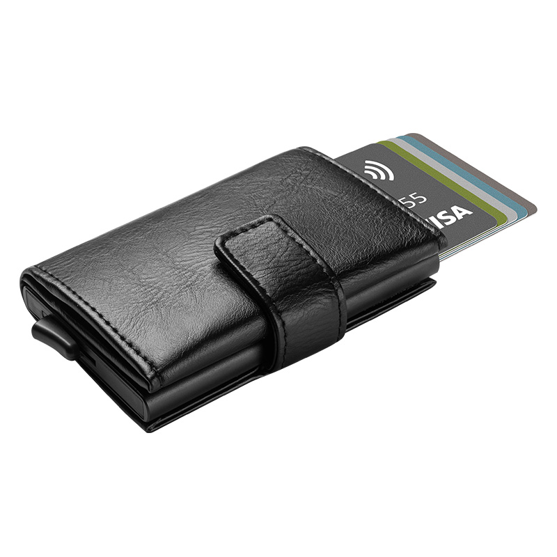 Portofel pentru Carduri SMART WALLET din Piele Naturală – Negru Elegant