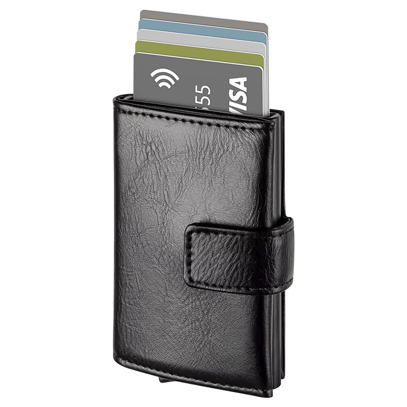 Portofel pentru Carduri SMART WALLET din Piele Naturală – Negru Elegant