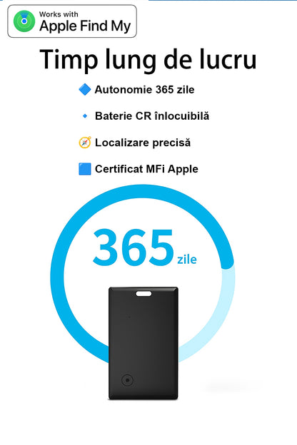 Card Tracker Inteligent Ultra Subțire – Certificat MFi, cu GPS și „Find My”